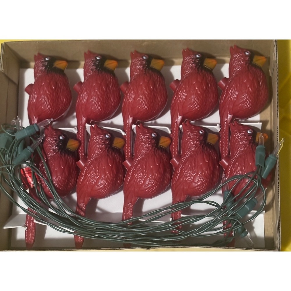 Vtg Christmas Cardinal String Lights 10 blowmolds & lights new old stock in‎ box